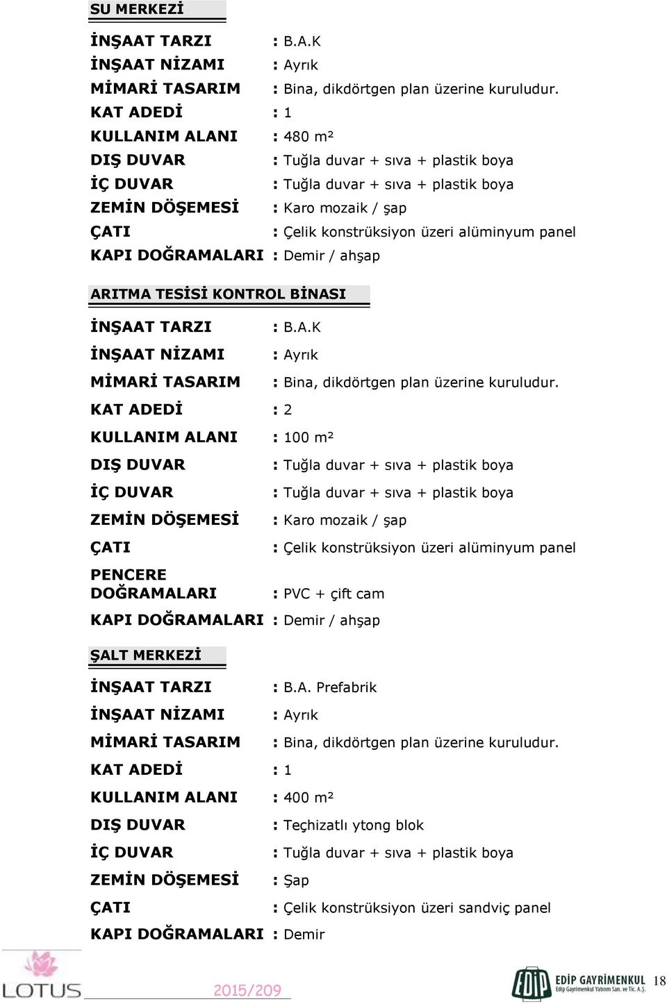 alüminyum panel KAPI DOĞRAMALARI : Demir / ahşap ARITMA TESİSİ KONTROL BİNASI İNŞAAT TARZI İNŞAAT NİZAMI MİMARİ TASARIM : B.A.K : Ayrık : Bina, dikdörtgen plan üzerine kuruludur.