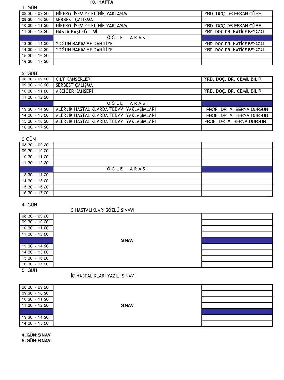 20 AKCİĞER KANSERİ YRD. DOÇ. DR. CEMİL BİLİR 11.30-12.20 13.30-14.20 ALERJİK HASTALIKLARDA TEDAVİ YAKLAŞIMLARI PROF. DR. A. BERNA DURSUN 14.30-15.20 ALERJİK HASTALIKLARDA TEDAVİ YAKLAŞIMLARI PROF. DR. A. BERNA DURSUN ALERJİK HASTALIKLARDA TEDAVİ YAKLAŞIMLARI PROF.