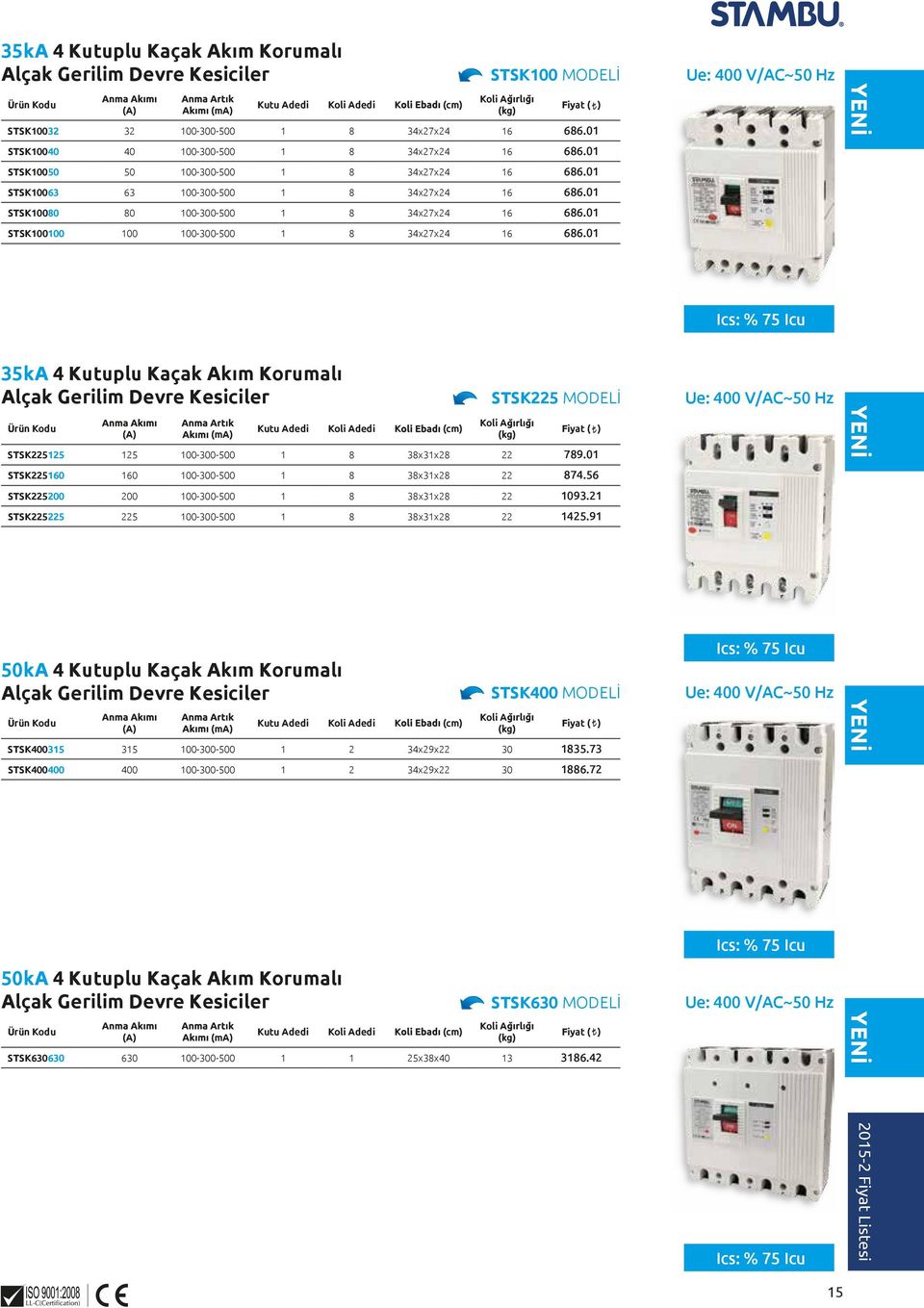 01 35kA 4 plu Kaçak Akım Korumalı Alçak Gerilim Devre Kesiciler (ma) K STSK225 MODELİ A STSK225125 125 100-300-500 1 8 38x31x28 22 789.01 STSK225160 160 100-300-500 1 8 38x31x28 22 874.