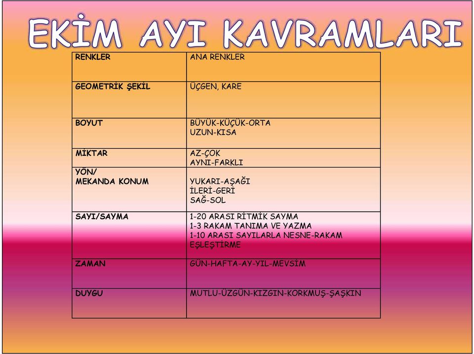 SAYI/SAYMA 1-20 ARASI RİTMİK SAYMA 1-3 RAKAM TANIMA VE YAZMA 1-10 ARASI SAYILARLA