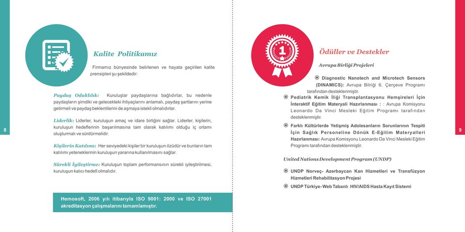 8 Liderlik: Liderler, kuruluşun amaç ve idare birliğini sağlar. Liderler, kişilerin, kuruluşun hedeflerinin başarılmasına tam olarak katılımı olduğu iç ortamı oluşturmalı ve sürdürmelidir.