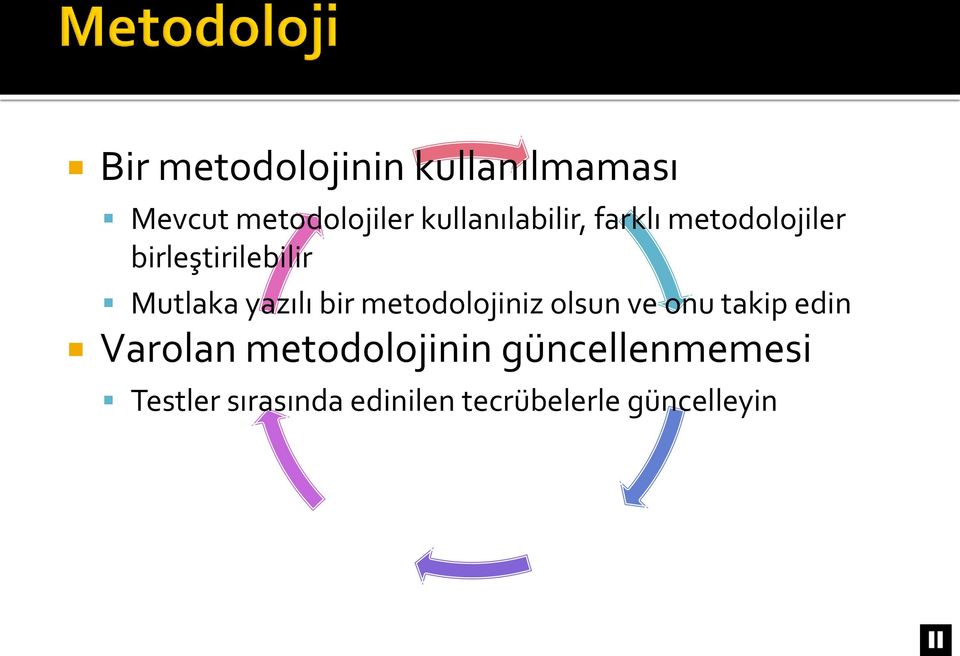 yazılı bir metodolojiniz olsun ve onu takip edin Varolan