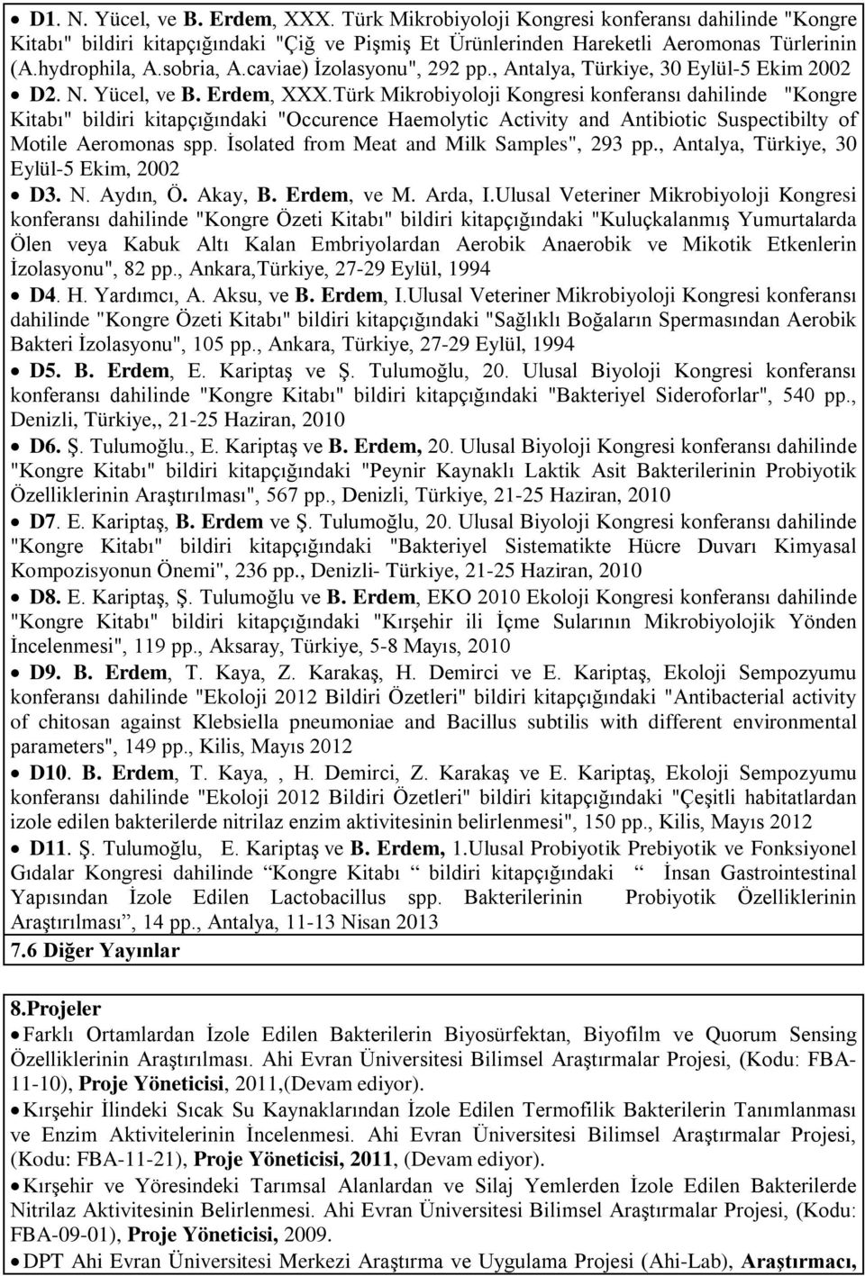 Türk Mikrobiyoloji Kongresi konferansı dahilinde "Kongre Kitabı" bildiri kitapçığındaki "Occurence Haemolytic Activity and Antibiotic Suspectibilty of Motile Aeromonas spp.