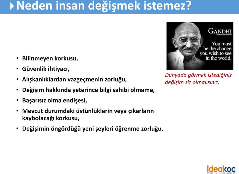 hakkında yeterince bilgi sahibi olmama, Başarısız olma endişesi, Mevcut durumdaki