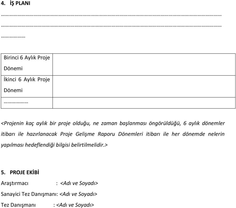 Raporu Dönemleri itibarı ile her dönemde nelerin yapılması hedeflendiği bilgisi belirtilmelidir.> 5.