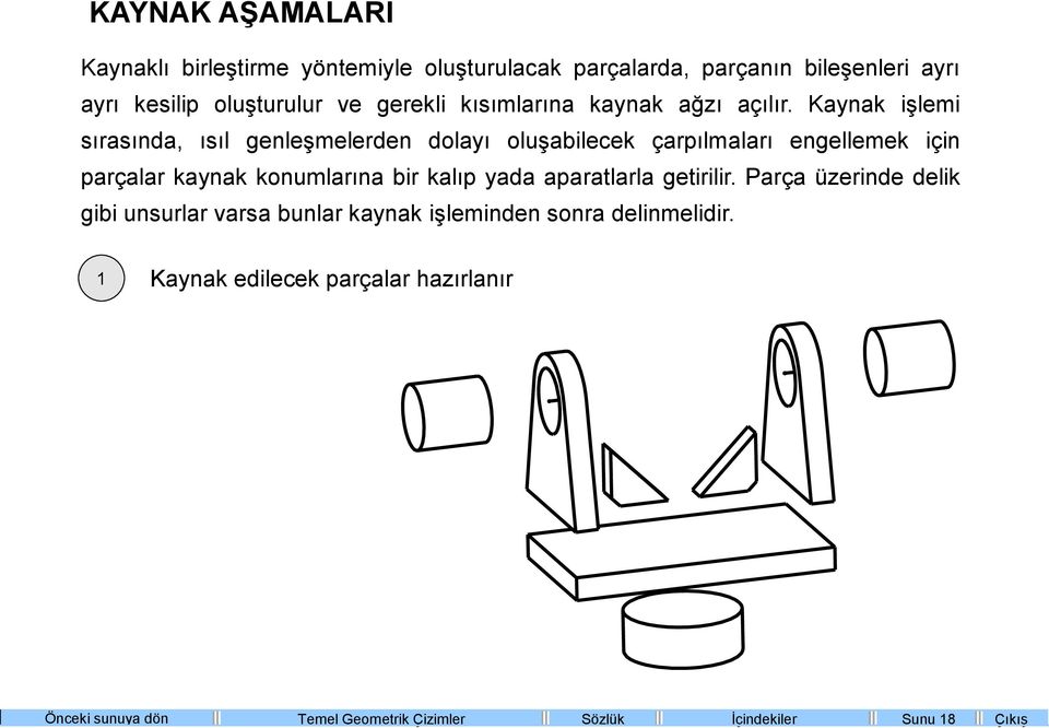 Kaynak işlemi sırasında, ısıl genleşmelerden dolayı oluşabilecek çarpılmaları engellemek için parçalar kaynak