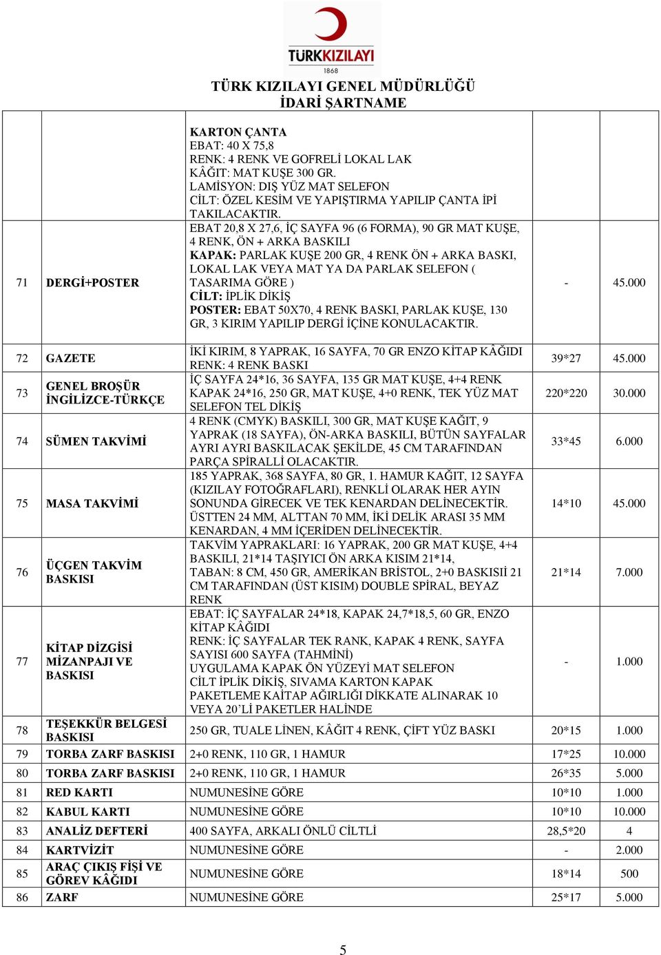 EBAT 20,8 X 27,6, İÇ SAYFA 96 (6 FORMA), 90 GR MAT KUŞE, 4 RENK, ÖN + ARKA BASKILI KAPAK: PARLAK KUŞE 200 GR, 4 RENK ÖN + ARKA BASKI, LOKAL LAK VEYA MAT YA DA PARLAK SELEFON ( TASARIMA GÖRE ) CİLT: