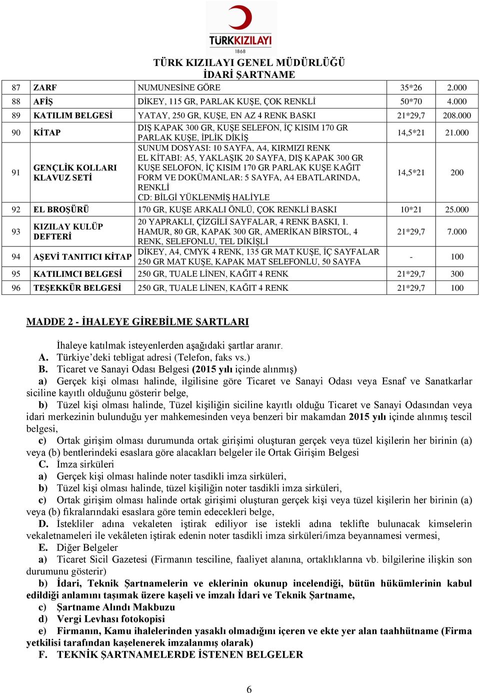 000 SUNUM DOSYASI: 10 SAYFA, A4, KIRMIZI RENK EL KİTABI: A5, YAKLAŞIK 20 SAYFA, DIŞ KAPAK 300 GR 91 GENÇLİK KOLLARI KUŞE SELOFON, İÇ KISIM 170 GR PARLAK KUŞE KAĞIT KLAVUZ SETİ FORM VE DOKÜMANLAR: 5