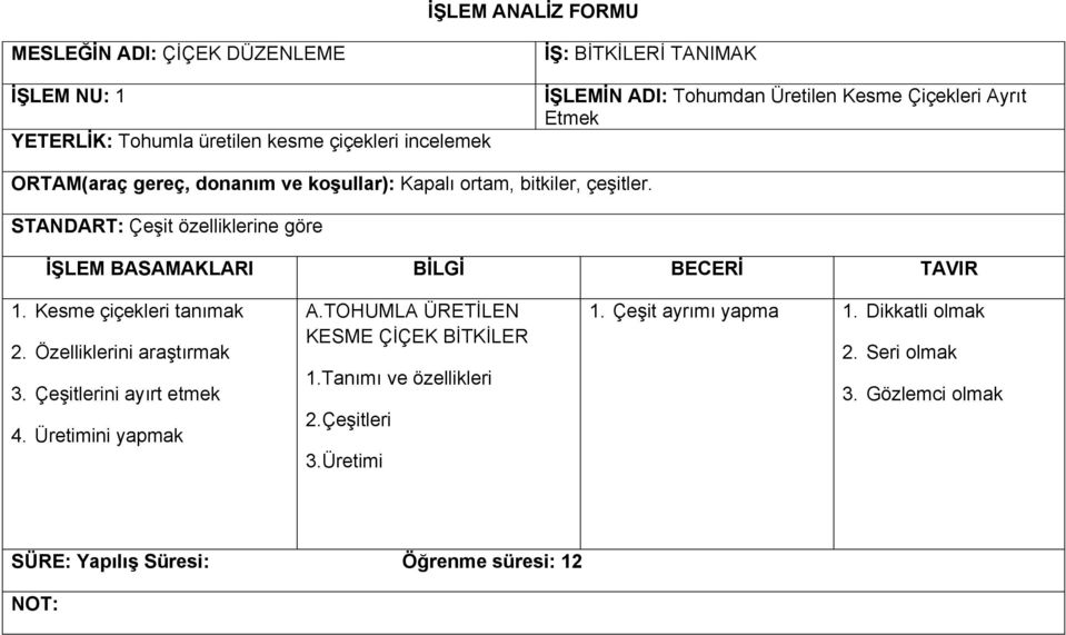 Kesme çiçekleri tanımak 2. Özelliklerini araştırmak 3. Çeşitlerini ayırt etmek 4. Üretimini yapmak A.