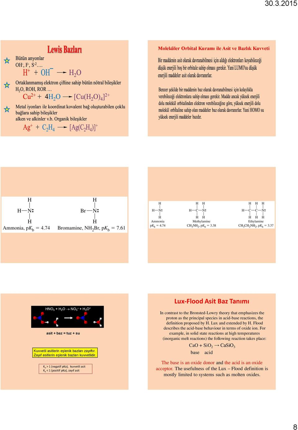 acid-base reactions, the definition proposed by. Lux and extended by. Flood describes the acid-base behaviour in terms of oxide ion.