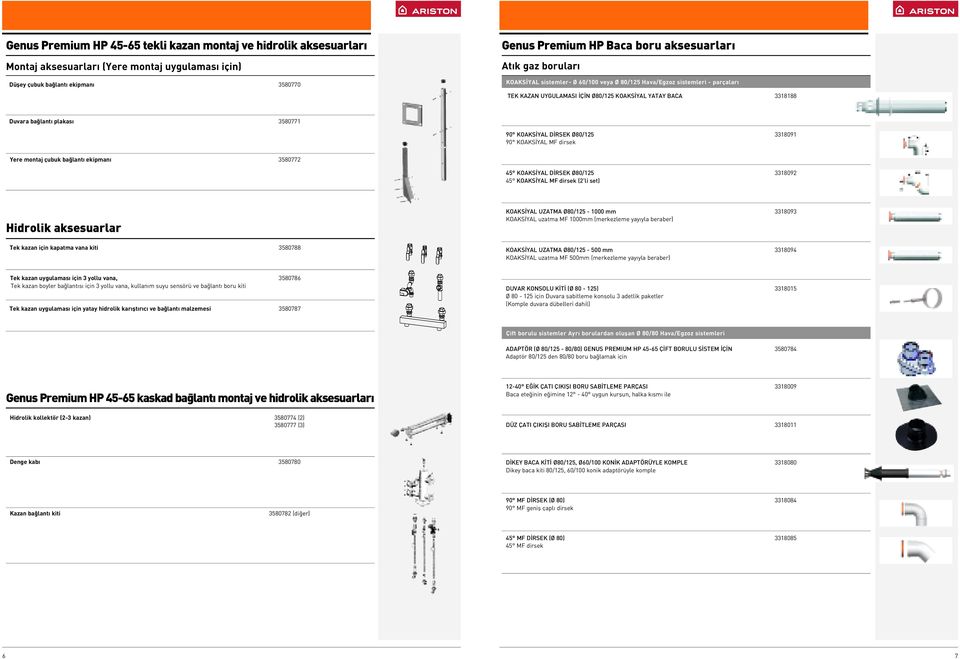 Ø80/125 3318091 90 KOAKS YAL MF dirsek Yere montaj çubuk ba lant ekipman 3580772 45 KOAKS YAL D RSEK Ø80/125 3318092 45 KOAKS YAL MF dirsek (2 li set) Hidrolik aksesuarlar Tek kazan için kapatma vana
