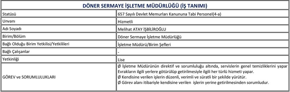 sorumluluğu altında, servislerin genel temizliklerini yapar