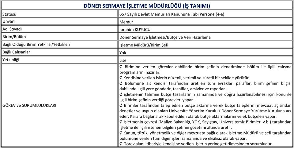 . Ø Birimler tarafından talep edilen bütçe aktarma ve ek bütçe taleplerini mevzuat açısından denetler ve uygun olanları Üniversite Yönetim Kurulu / Döner Sermaye Yürütme