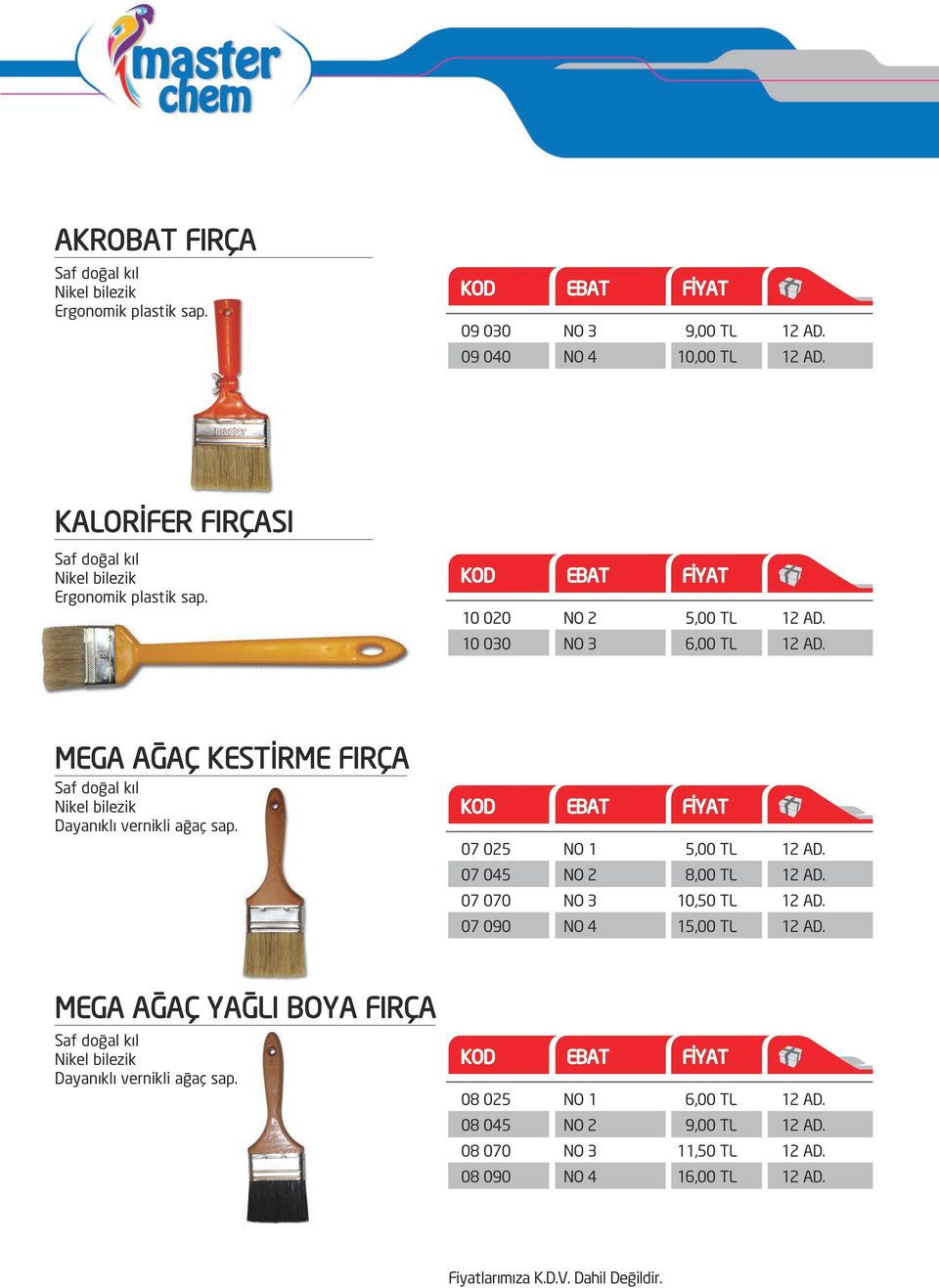 10 020 NO 2 10 0 NO 3 6,00 TL MEGA AĞAÇ KESTİRME FIRÇA Saf doğal kıl Nikel bilezik Dayanıklı vernikli ağaç sap.