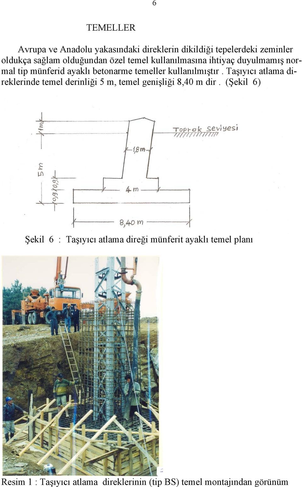 Taşıyıcı atlama direklerinde temel derinliği 5 m, temel genişliği 8,40 m dir.