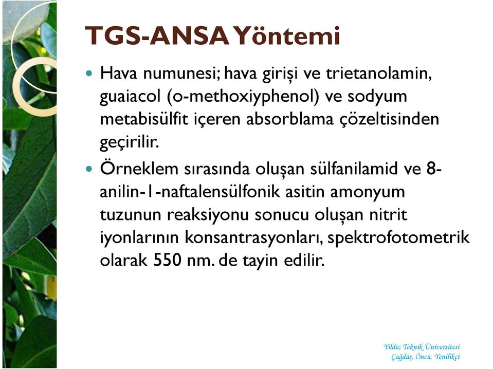 Örneklem sırasında olușan sülfanilamid ve 8- anilin-1-naftalensülfonik asitin amonyum