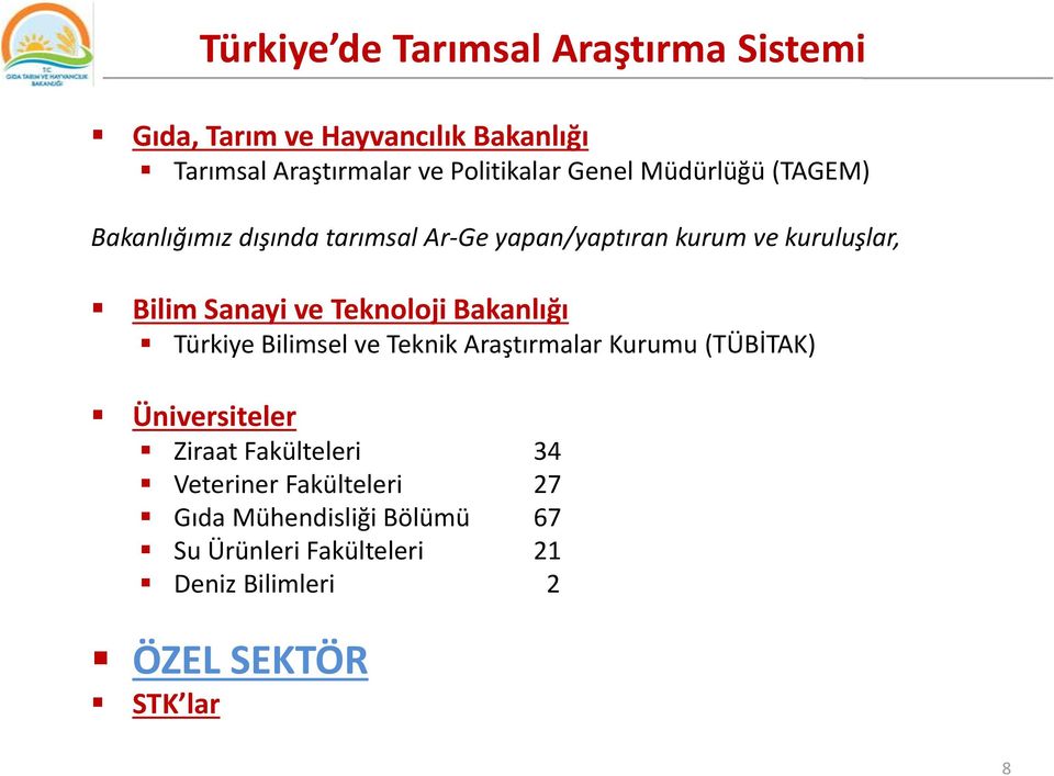 Teknoloji Bakanlığı Türkiye Bilimsel ve Teknik Araştırmalar Kurumu (TÜBİTAK) Üniversiteler Ziraat Fakülteleri 34