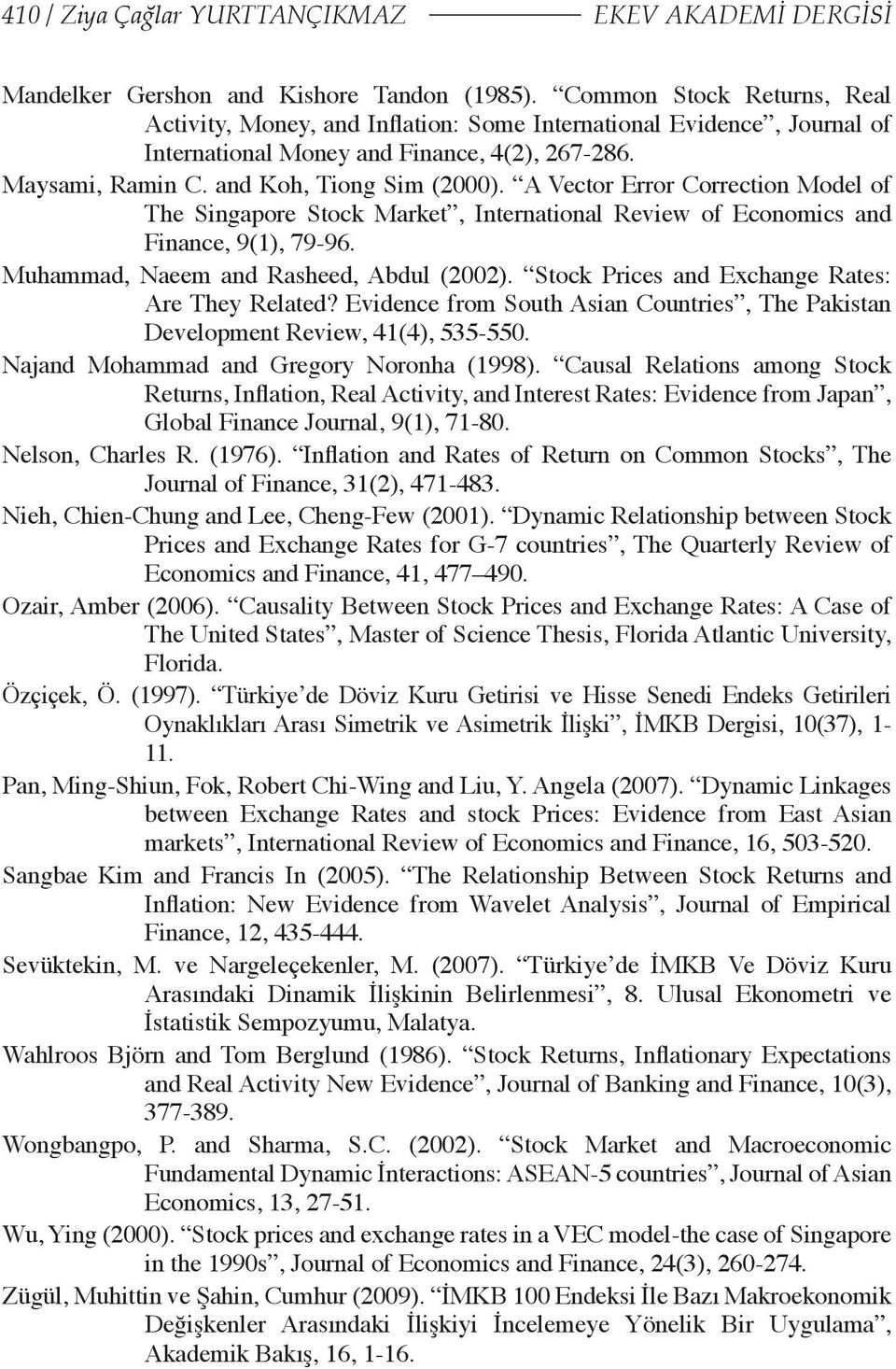 A Vector Error Correction Model of The Singapore Stock Market, International Review of Economics and Finance, 9(1), 79-96. Muhammad, Naeem and Rasheed, Abdul (2002).