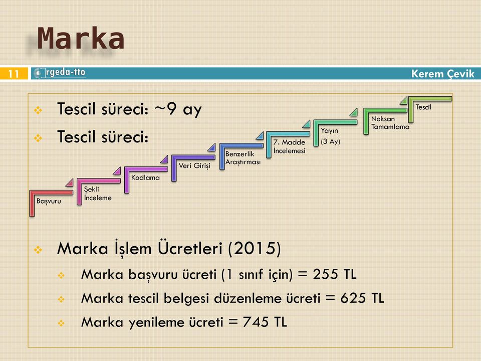 Madde İncelemesi Yayın (3 Ay) Noksan Tamamlama Tescil Kodlama Başvuru Şekli