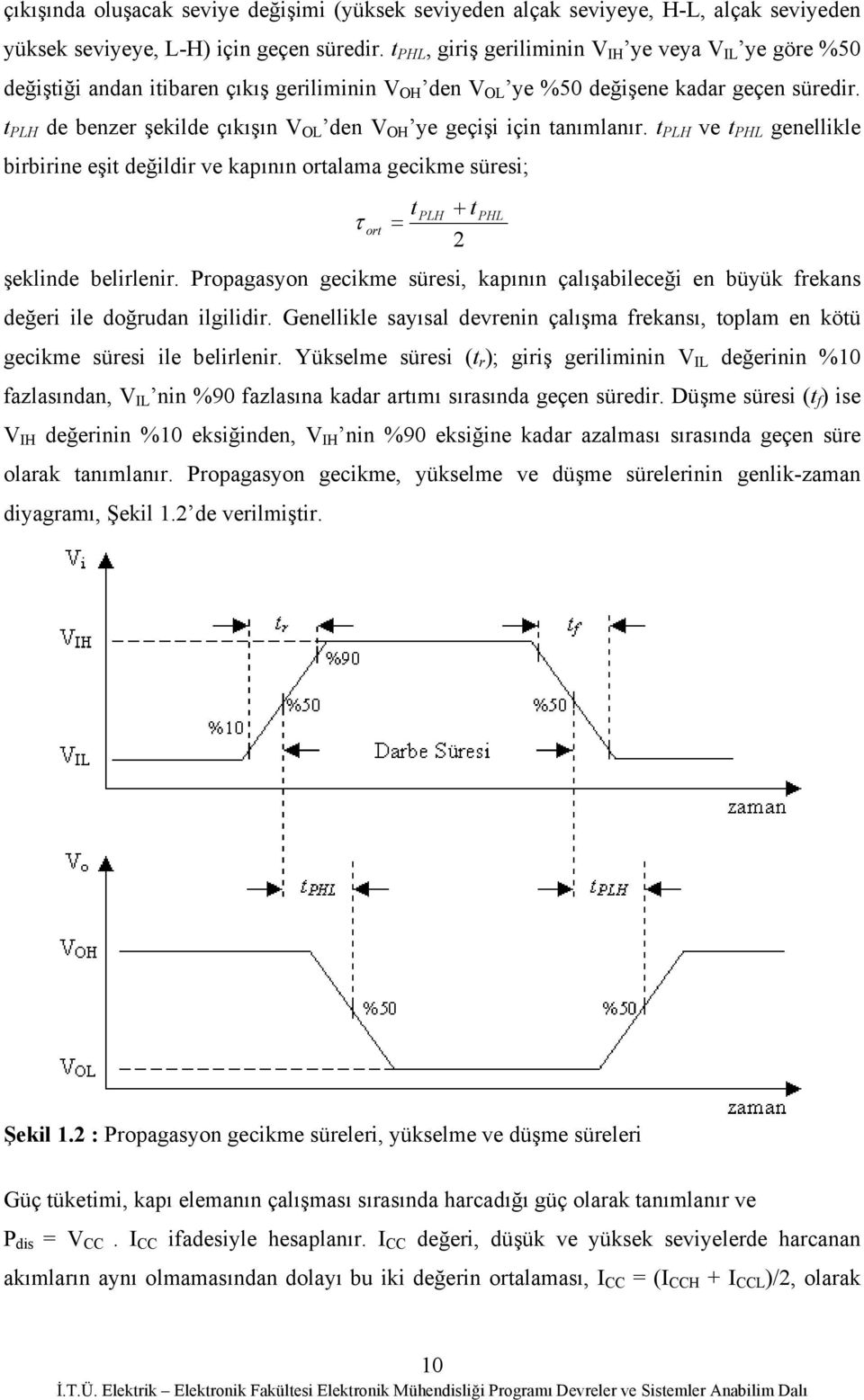 t PLH ve t PHL genellkle brbrne eşt değldr ve kapının ortalama geckme süres; τ ort t PLH + t = 2 şeklnde belrlenr.