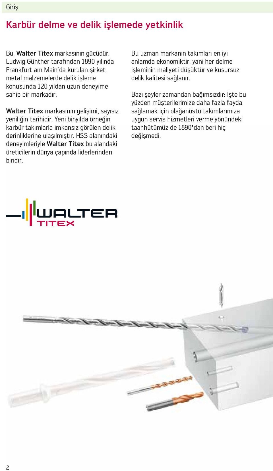 Walter Titex markasının gelişimi, sayısız yeniliğin tarihidir. Yeni binyılda örneğin karbür takımlarla imkansız görülen delik derinliklerine ulaşılmıştır.