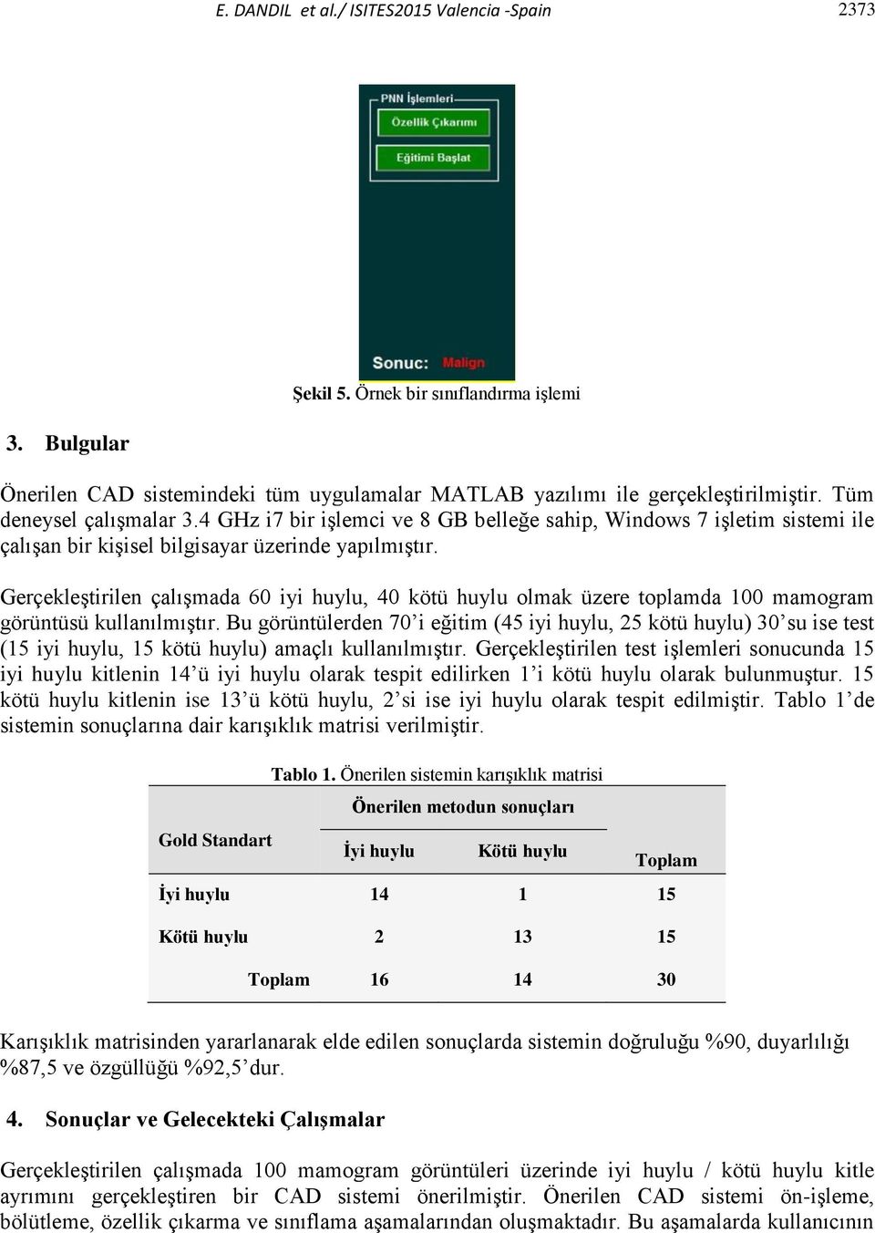 Gerçekleştirilen çalışmada 60 iyi huylu, 40 kötü huylu olmak üzere toplamda 100 mamogram görüntüsü kullanılmıştır.