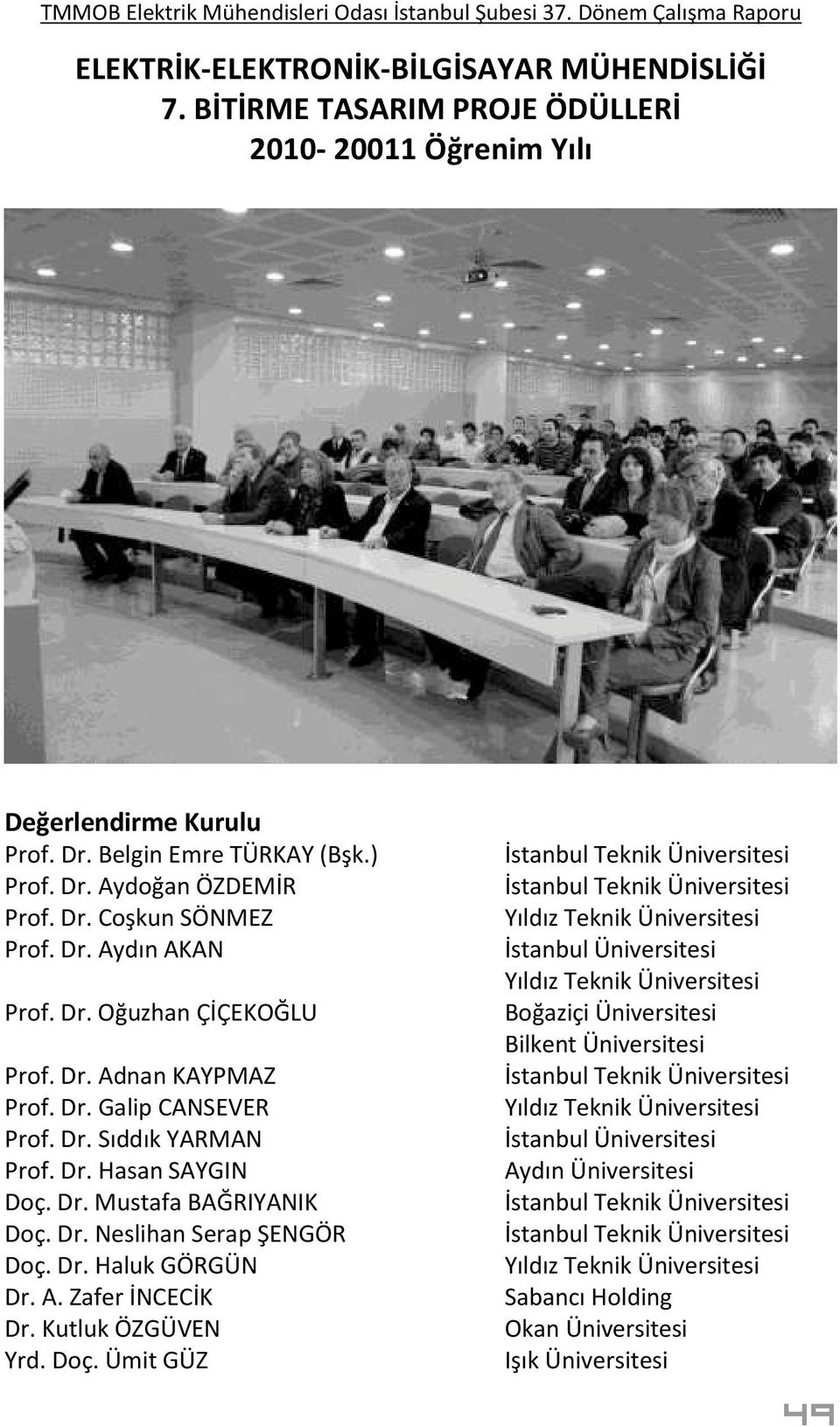 Dr. Galip CANSEVER Prof. Dr. Sıddık YARMAN Prof. Dr. Hasan SAYGIN Doç. Dr. Mustafa BAĞRIYANIK Doç. Dr. Neslihan Serap ŞENGÖR Doç. Dr. Haluk GÖRGÜN Dr.