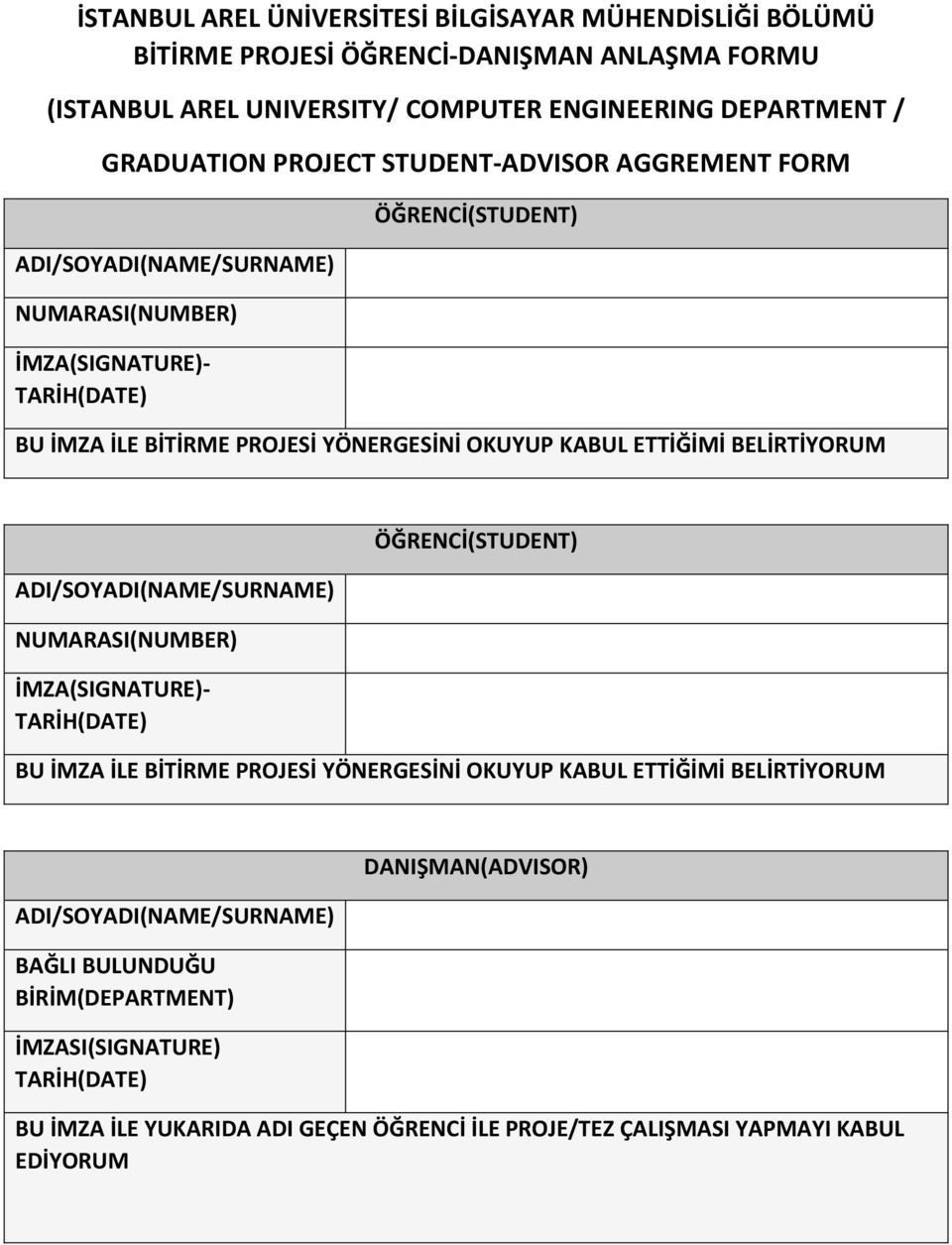 OKUYUP KABUL ETTİĞİMİ BELİRTİYORUM NUMARASI(NUMBER) İMZA(SIGNATURE)- ÖĞRENCİ(STUDENT) BU İMZA İLE BİTİRME PROJESİ YÖNERGESİNİ OKUYUP KABUL ETTİĞİMİ