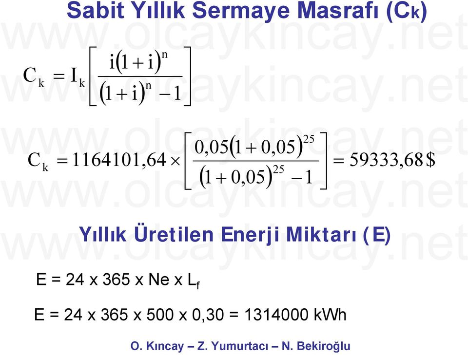 Yıllık Üretilen Enerji Miktarı (E) k k n n 25 C k = 25 E