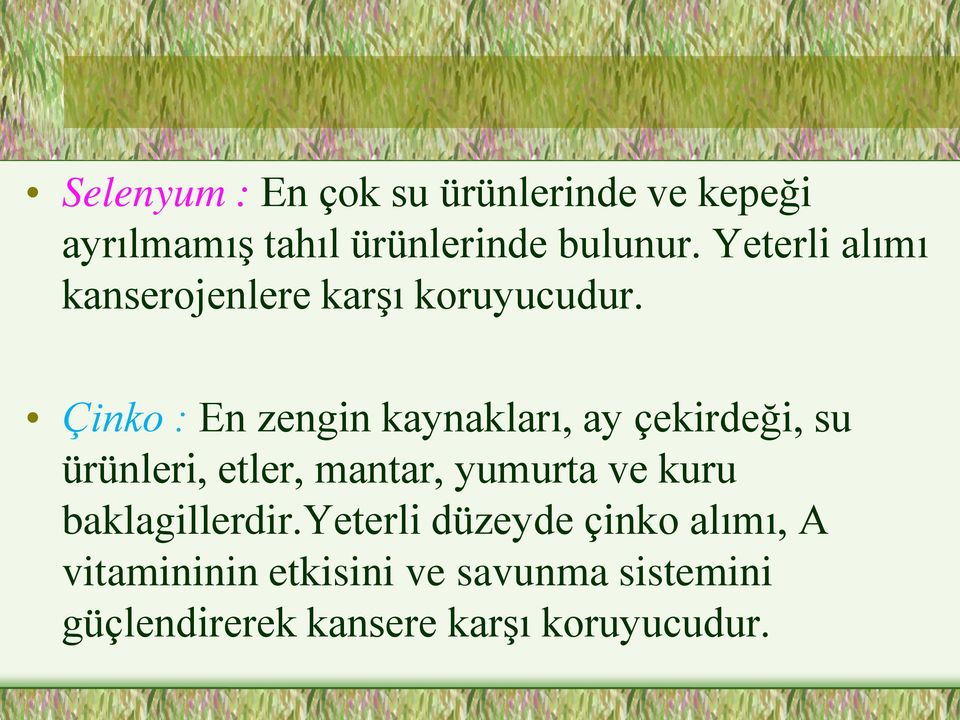 Çinko : En zengin kaynakları, ay çekirdeği, su ürünleri, etler, mantar, yumurta ve