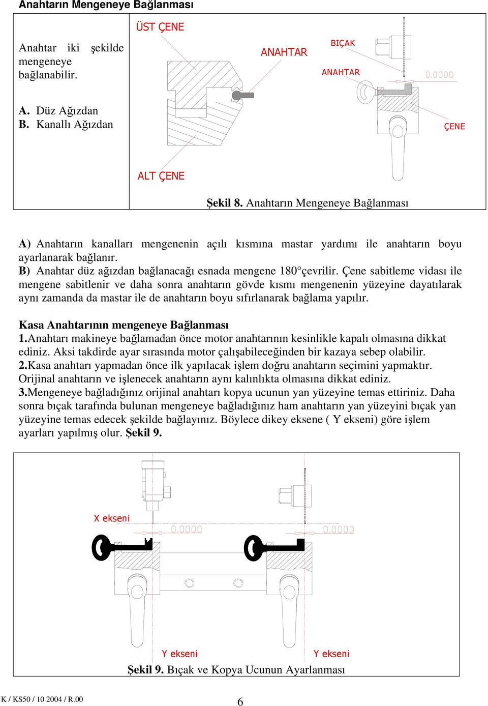 Çene sabitleme vidası ile mengene sabitlenir ve daha sonra anahtarın gövde kısmı mengenenin yüzeyine dayatılarak aynı zamanda da mastar ile de anahtarın boyu sıfırlanarak bağlama yapılır.