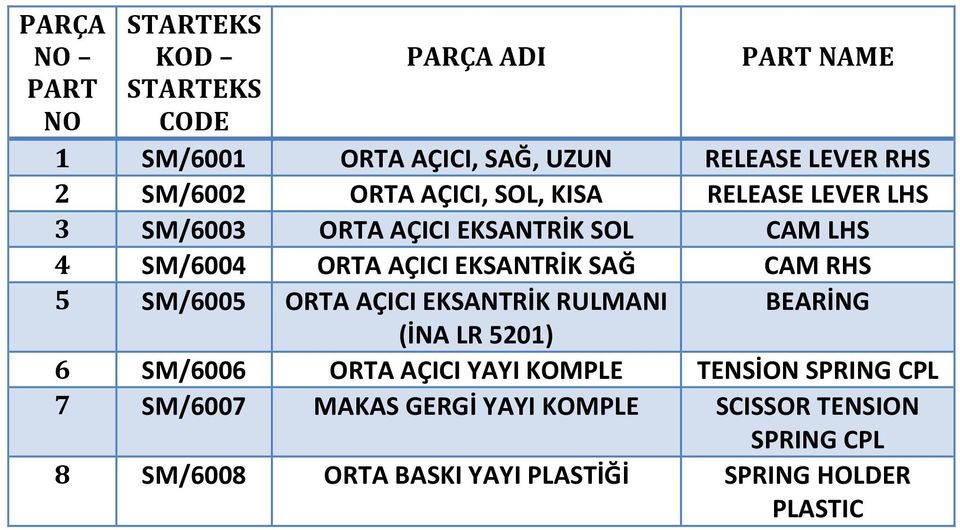 CAM RHS 5 SM/6005 ORTA AÇICI EKSANTRİK RULMANI BEARİNG (İNA LR 5201) 6 SM/6006 ORTA AÇICI YAYI KOMPLE TENSİON