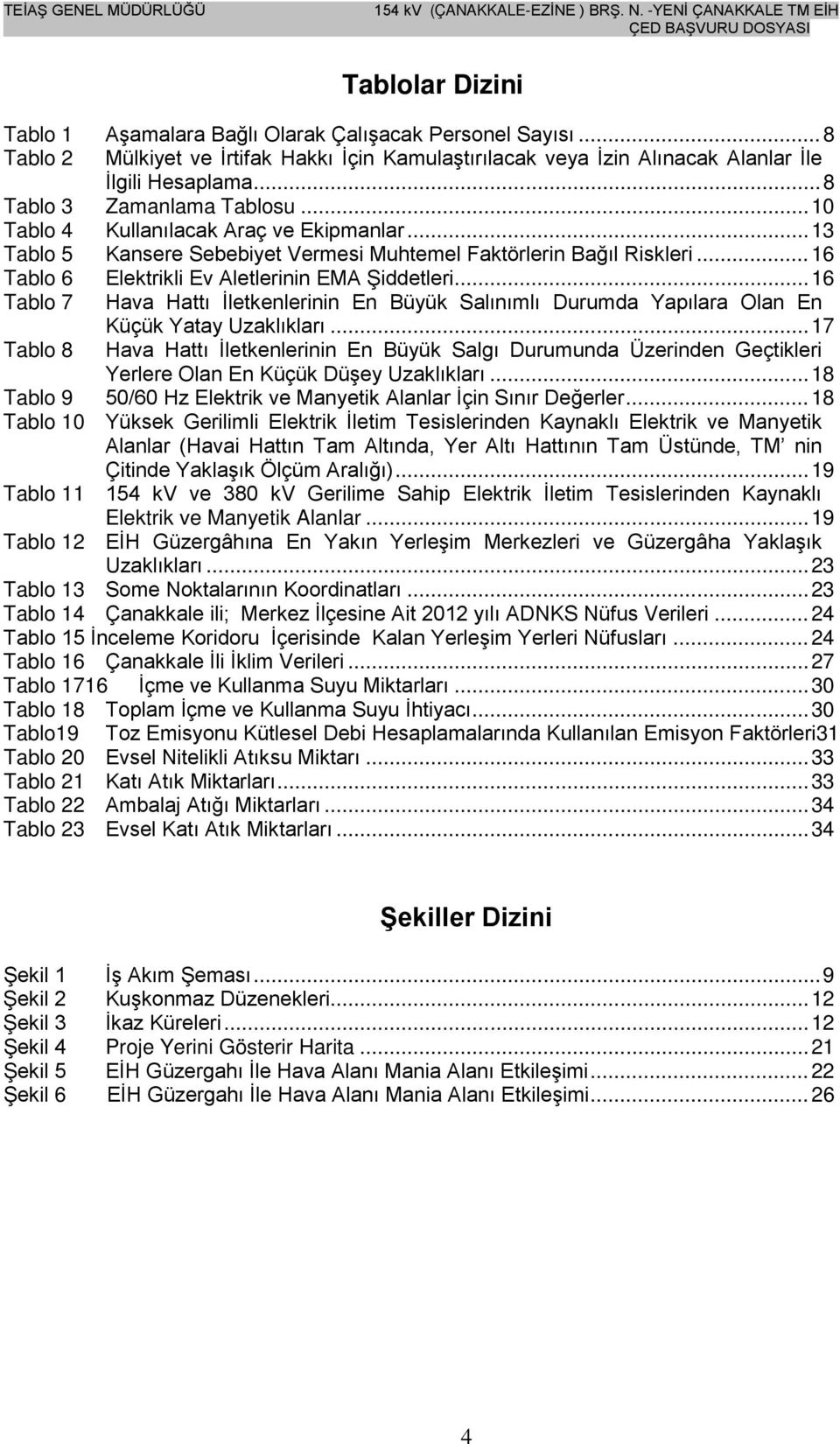 .. 16 Tablo 6 Elektrikli Ev Aletlerinin EMA Şiddetleri... 16 Tablo 7 Hava Hattı İletkenlerinin En Büyük Salınımlı Durumda Yapılara Olan En Küçük Yatay Uzaklıkları.