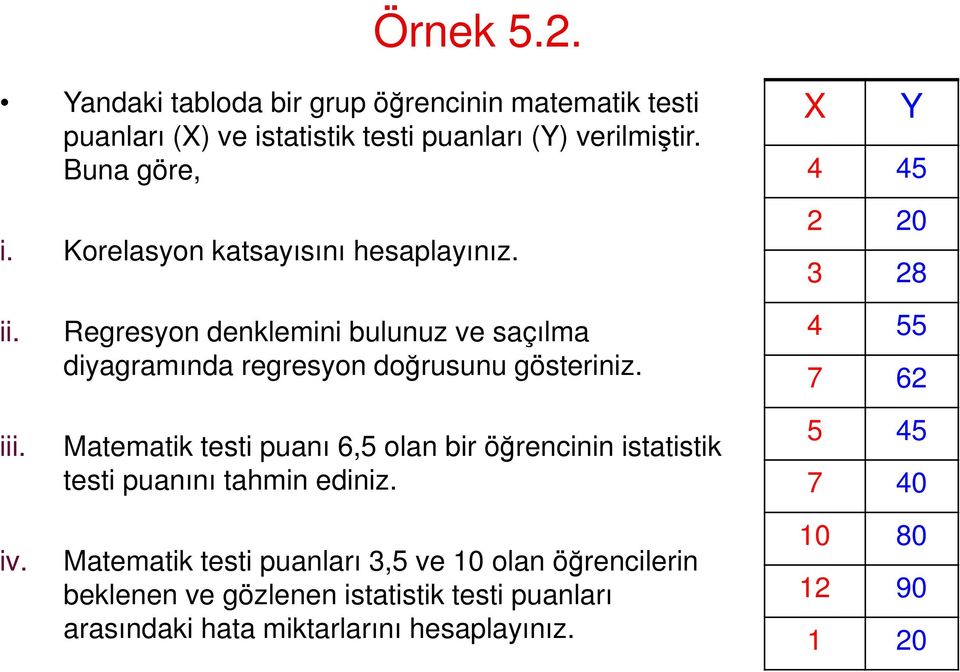 Regresyon denklemini bulunuz ve saçılma diyagramında regresyon doğrusunu gösteriniz.