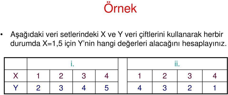 için Y nin hangi değerleri alacağını