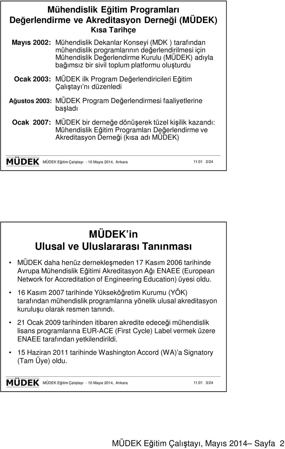 Değerlendirmesi faaliyetlerine başladı Ocak 2007: MÜDEK bir derneğe dönüşerek tüzel kişilik kazandı: Mühendislik Eğitim Prgramları Değerlendirme ve Akreditasyn Derneği (kısa adı MÜDEK) MÜDEK Eğitim