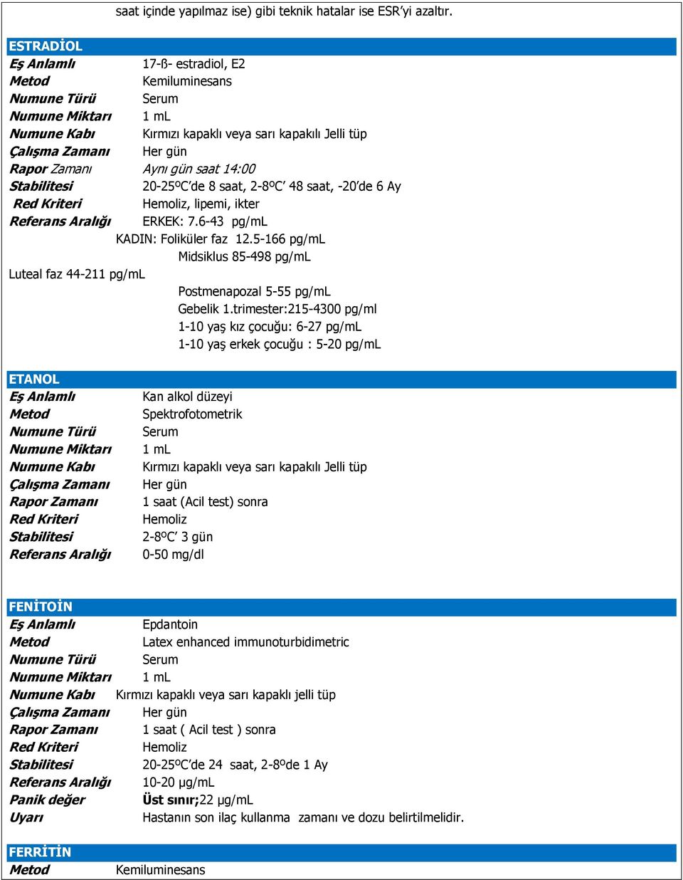 6-43 pg/ml KADIN: Foliküler faz 12.5-166 pg/ml Midsiklus 85-498 pg/ml Luteal faz 44-211 pg/ml Postmenapozal 5-55 pg/ml Gebelik 1.