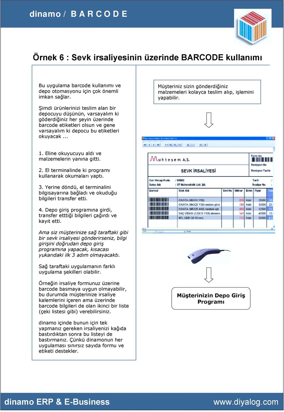 Şimdi ürünlerinizi teslim alan bir depocuyu düşünün, varsayalõm ki göderdiğiniz her şeyin üzerinde barcode etiketleri olsun ve gene varsayalõm ki depocu bu etiketleri okuyacak... 1.