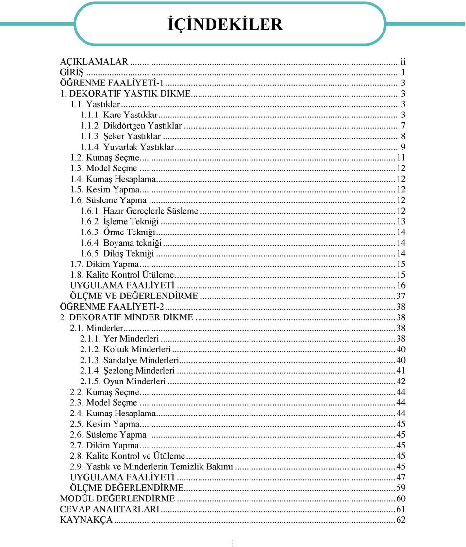 .. 13 1.6.3. Örme Tekniği... 14 1.6.4. Boyama tekniği... 14 1.6.5. Dikiş Tekniği... 14 1.7. Dikim Yapma... 15 1.8. Kalite Kontrol Ütüleme... 15 UYGULAMA FAALİYETİ... 16 ÖLÇME VE DEĞERLENDİRME.