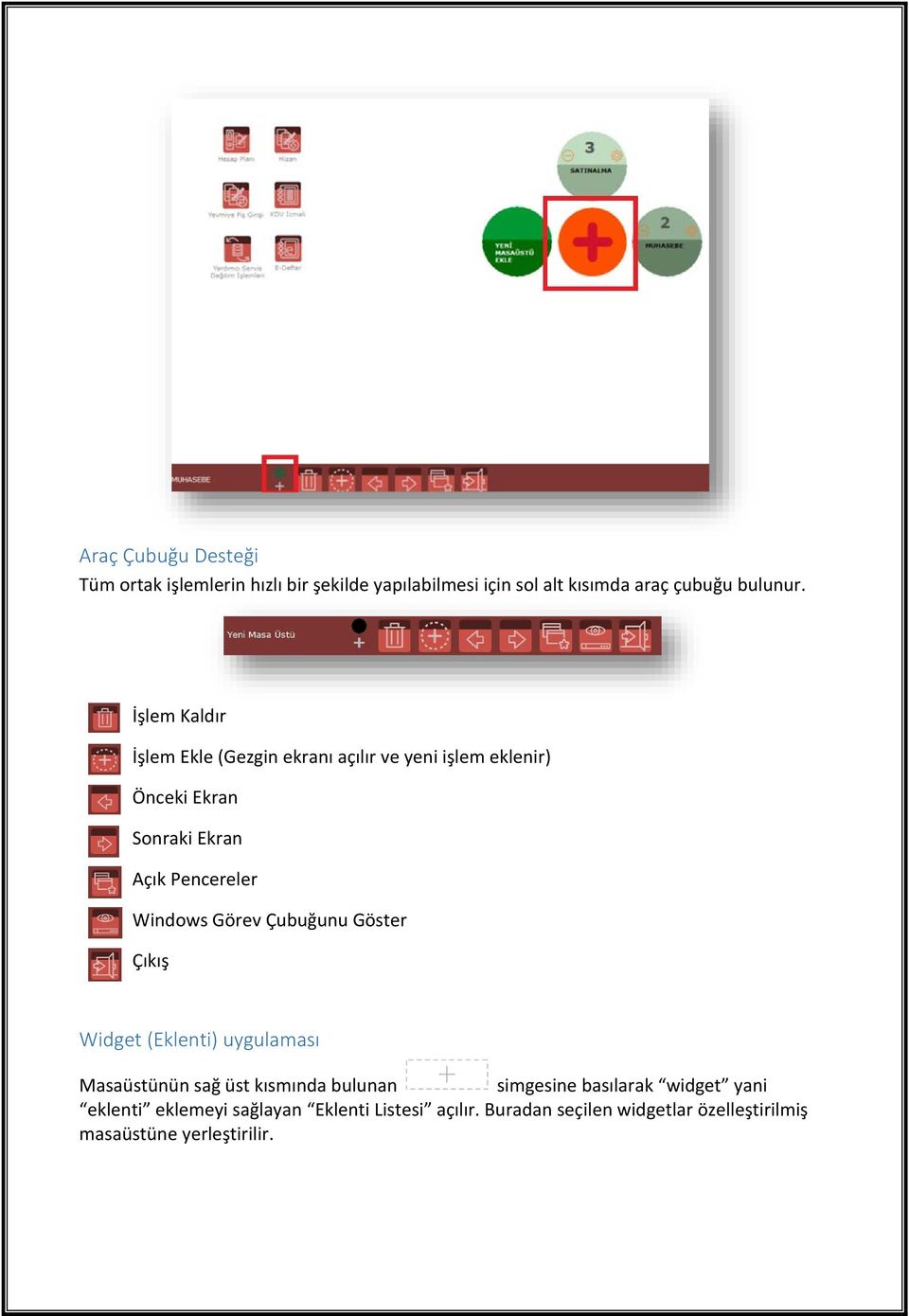 Görev Çubuğunu Göster Çıkış Widget (Eklenti) uygulaması Masaüstünün sağ üst kısmında bulunan simgesine basılarak widget