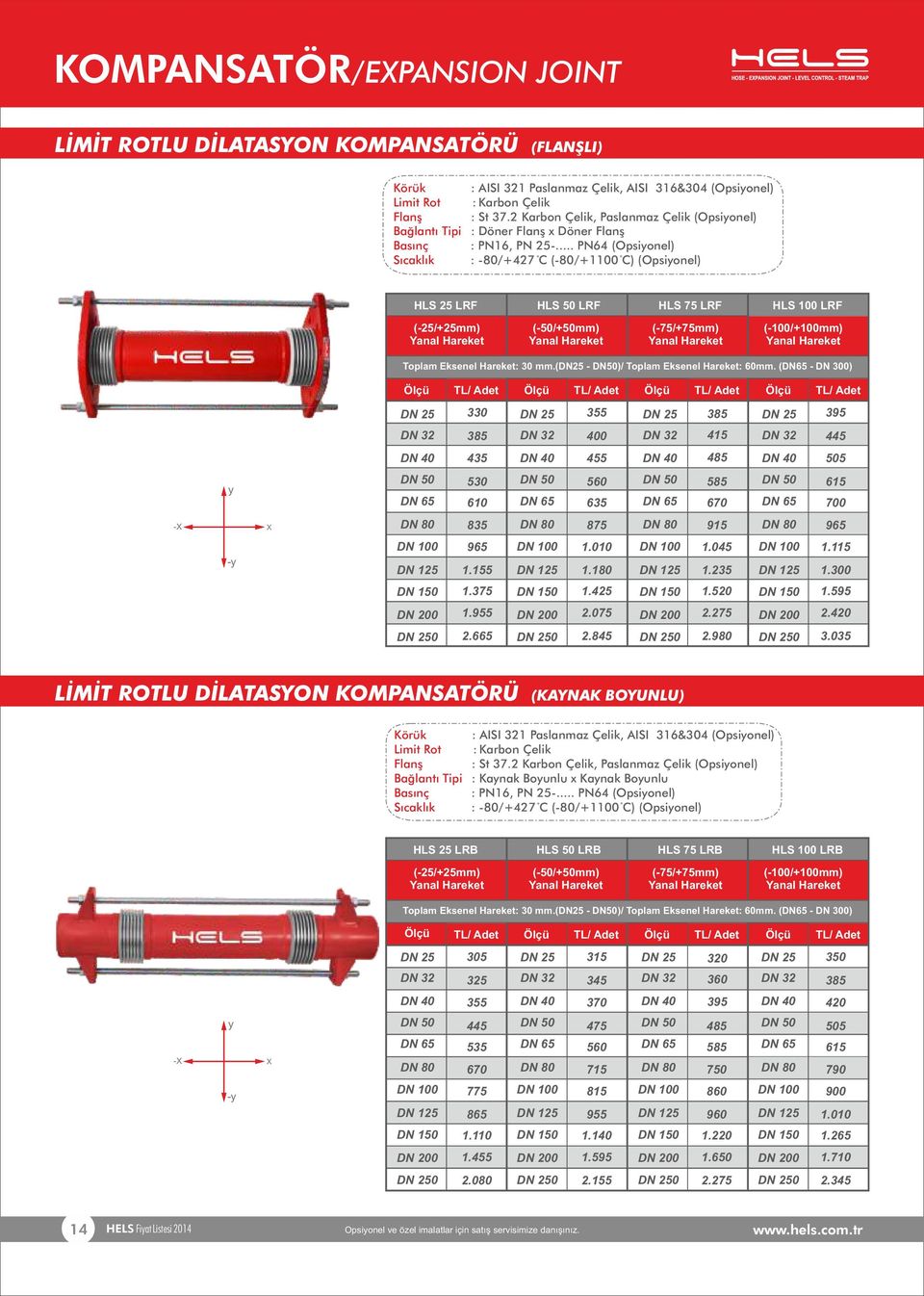 .. PN64 (Opsiyonel) : - 80/+427 C (-80/+1100 C) (Opsiyonel) HLS 25 LRF HLS 50 LRF HLS 75 LRF (-25/+25mm) Yanal Hareket (-50/+50mm) Yanal Hareket (-75/+75mm) Yanal Hareket HLS 100 LRF (-100/+100mm)