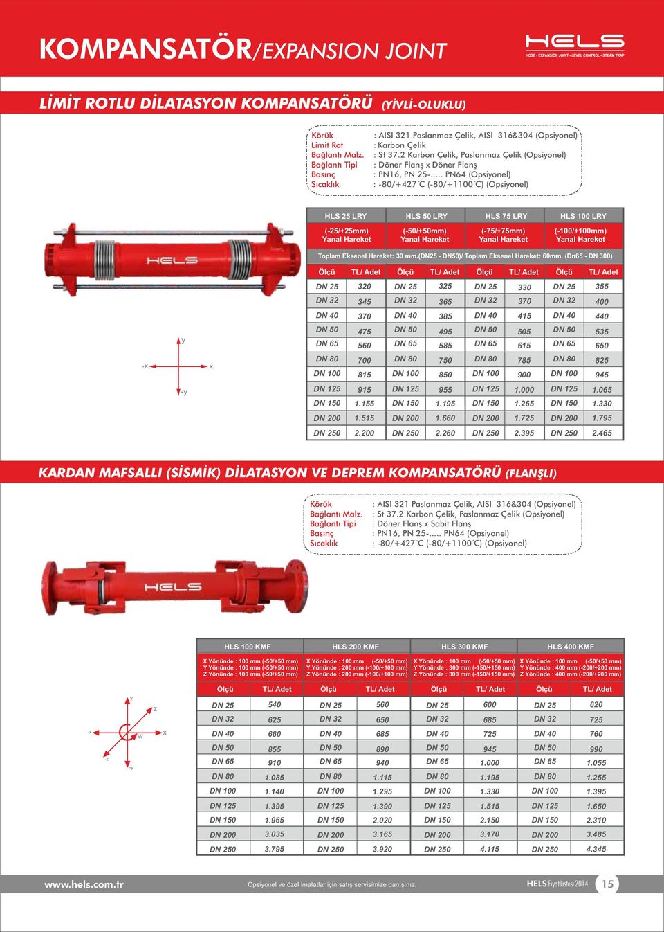 .. PN64 (Opsiyonel) : - 80/+427 C (-80/+1100 C) (Opsiyonel) HLS 25 LRY HLS 50 LRY HLS 75 LRY (-25/+25mm) Yanal Hareket (-50/+50mm) Yanal Hareket (-75/+75mm) Yanal Hareket HLS 100 LRY (-100/+100mm)