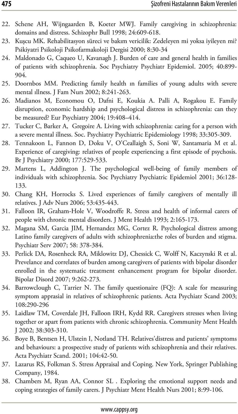 Burden of care and general health in families of patients with schizophrenia. Soc Psychiatry Psychiatr Epidemiol. 2005; 40:899-904. 25. Doornbos MM.