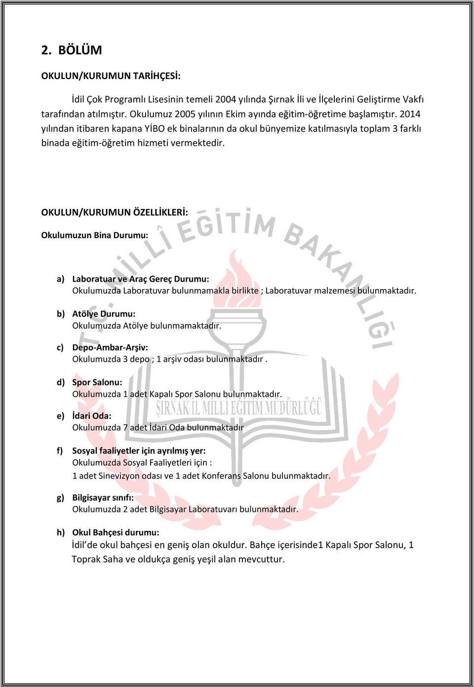 2014 yılından itibaren kapana YİBO ek binalarının da okul bünyemize katılmasıyla toplam 3 farklı binada eğitim-öğretim hizmeti vermektedir.