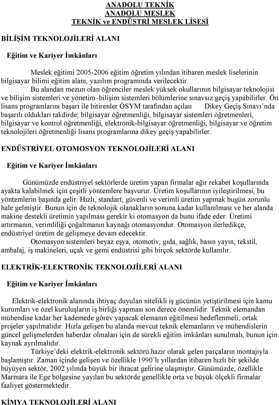 Bu alandan mezun olan öğrenciler meslek yüksek okullarının bilgisayar teknolojisi ve bilişim sistemleri ve yönetim bilişim sistemleri bölümlerine sınavsız geçiş yapabilirler.