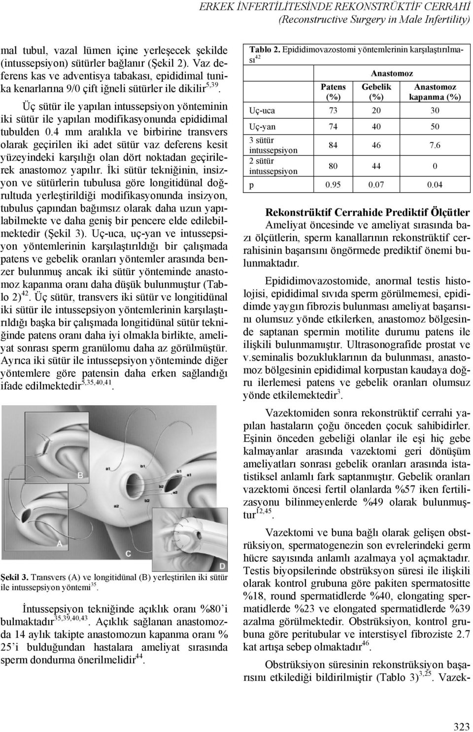 Üç sütür ile yapılan intussepsiyon yönteminin iki sütür ile yapılan modifikasyonunda epididimal tubulden 0.