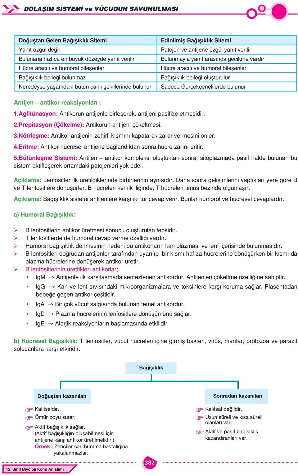 Sadece Gerçekçenelilerde bulunur Antijen antikor reaksiyonları : 1.Aglitünasyon: Antikorun antijenle birleşerek, antijeni pasifize etmesidir. 2.Prepitasyon (Çökelme): Antikorun antijeni çökeltmesi. 3.