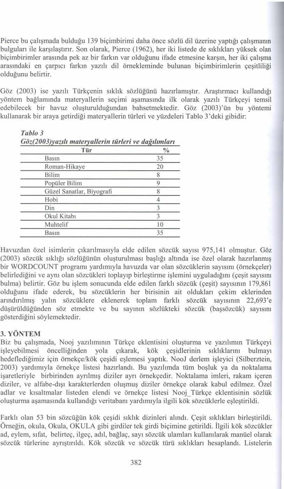 dil örnekleminde bulunan biçimbirimlerin çeşitliliği olduğunu belirtir. Göz (2003) ise yazılı Türkçenin sıklık sözlüğünü hazırlamıştır.