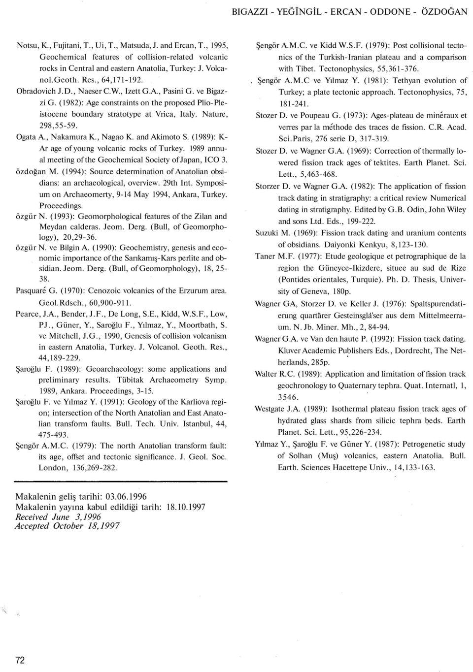 ve Bigazzi G. (1982): Age constraints on the proposed Plio-Pleistocene boundary stratotype at Vrica, Italy. Nature, 298,55-59. Ogata A., Nakamura K., Nagao K. and Akimoto S.
