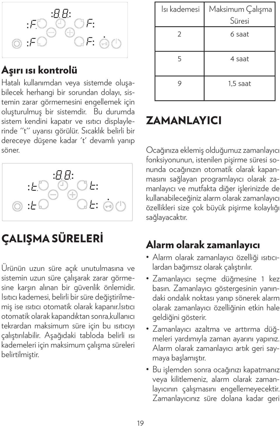 ÇALIŞMA SÜRELERİ Ürünün uzun süre açık unutulmasına ve sistemin uzun süre çalışarak zarar görmesine karşın alınan bir güvenlik önlemidir.